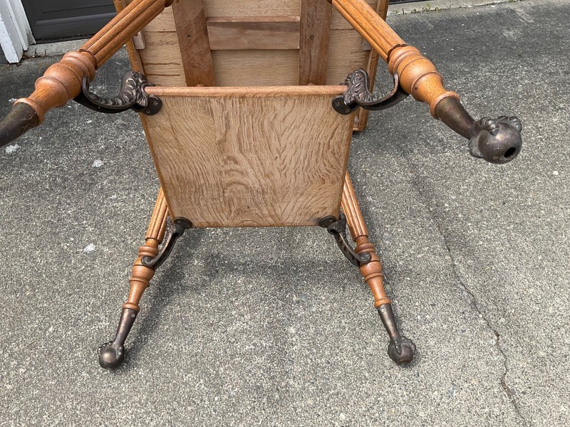 Antique Quarter Sawn Oak Parlor Lamp Table w/ Brass Claw Feet & Griffin Dragon gallery