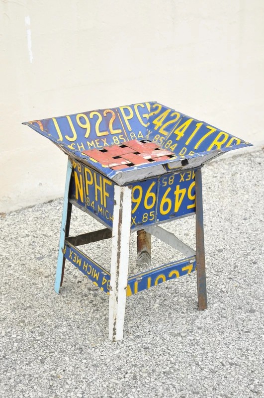 Vintage Metal License Plate Accent Side End Table Mexican Car Plates gallery
