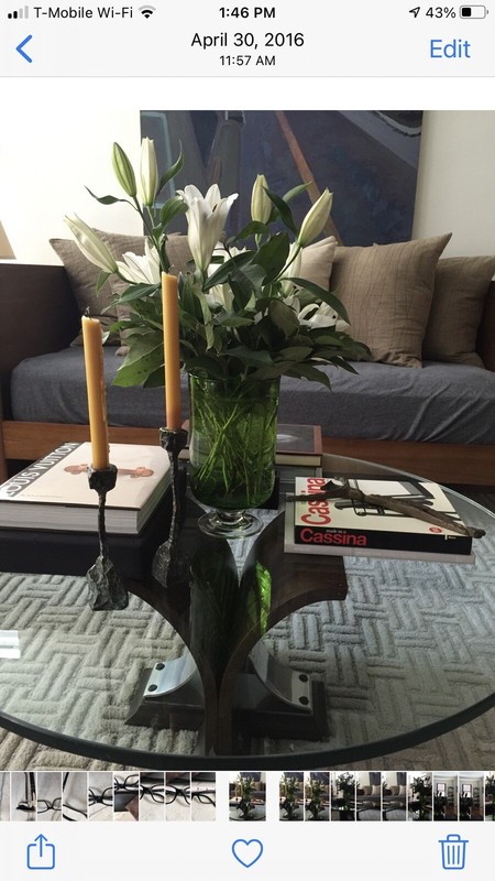 VINTAGE MID CENTURY ROUND TABLE, WALNUT AND CHROME VASE & GLASS TOP 50s 60s gallery