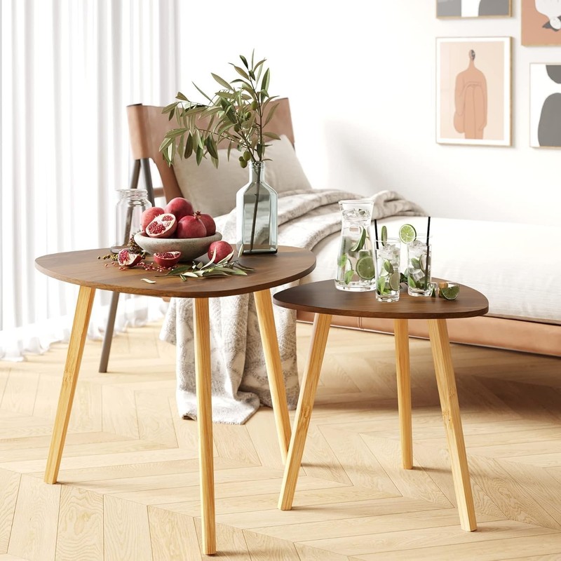 Contemporary Walnut Finish Nesting Tables Twin Pack for Living Room gallery