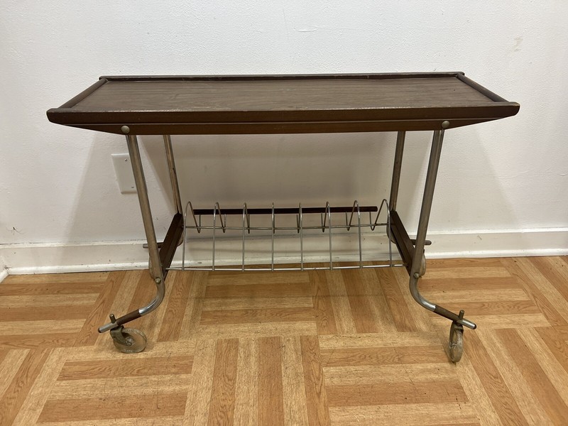 Vintage RECORD PLAYER CART rack rolling table mid century modern bar portable