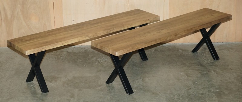 DECORATIVE CONTEMPORARY X FRAMED DINING TABLE & BENCHES PART OF A DINING SUITE gallery