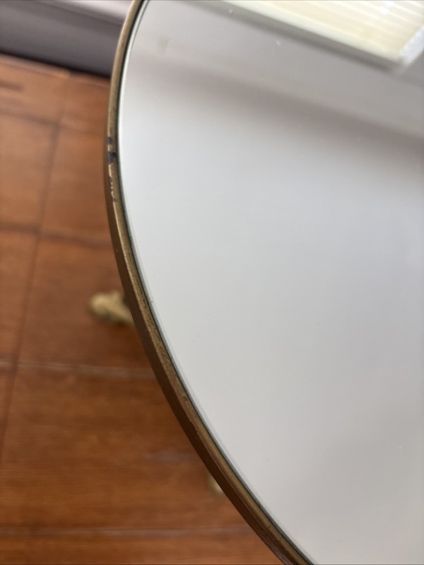 Vintage Wrought Iron Gold Base/mirror Top Accent Table. 22.75”H x 16.5 Diameter gallery