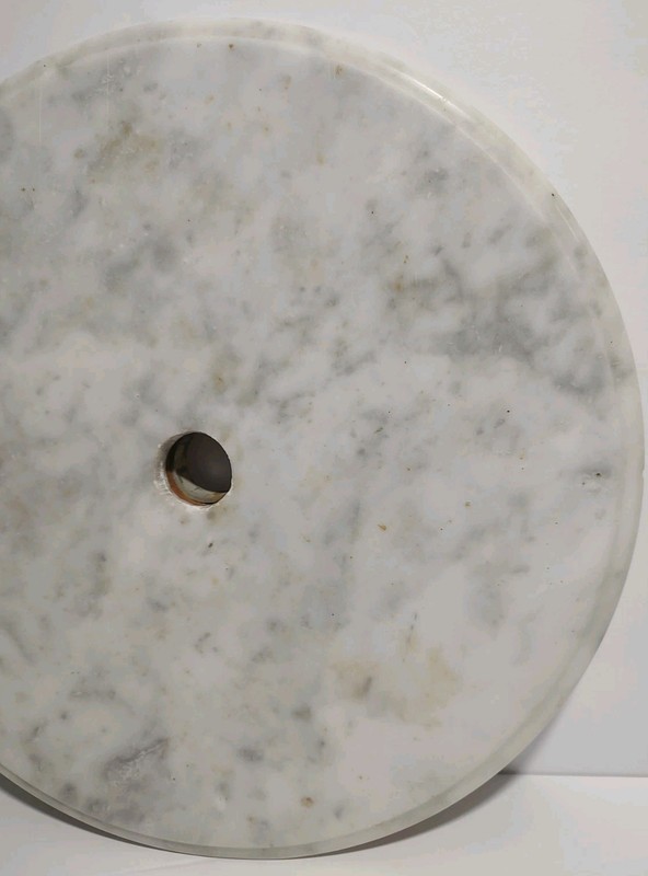 Vintage 15" Italian Marble Table Top (Italy) White & Gray Veining gallery
