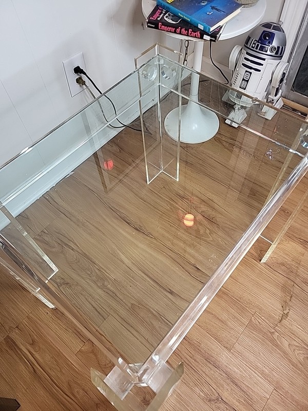 1980's Clear Lucite Acrylic Side Table Vintage MCM Mid Century Space Age gallery