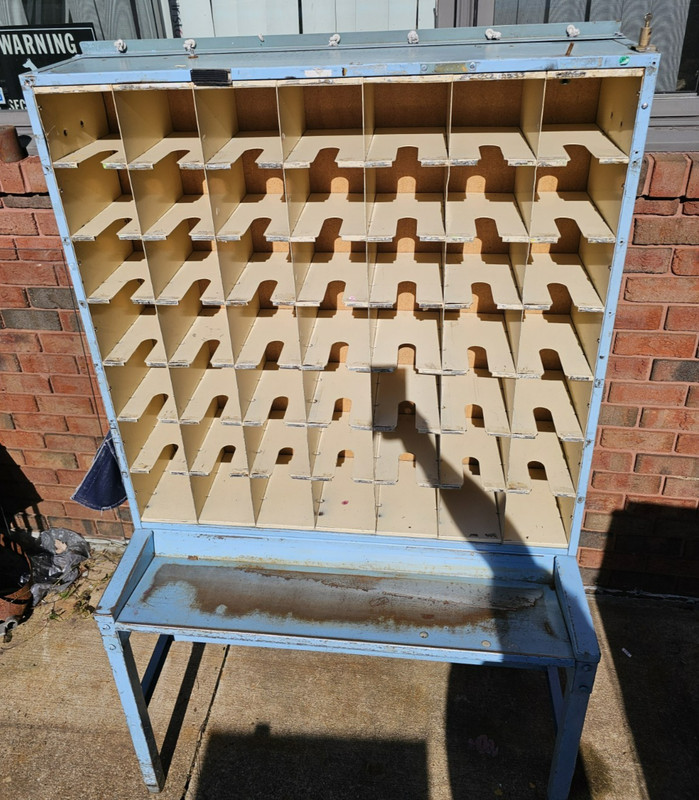 ANTIQUE METAL MAIL POSTAL SORTING DESK PAINTED BLUE FARMHOUSE VINTAGE INDUSTRIAL gallery