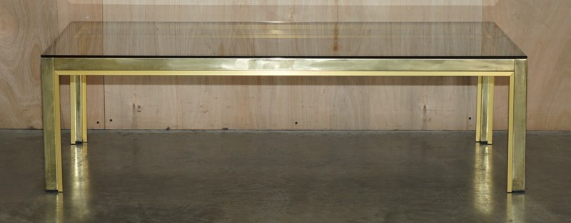 CIRCA 1950'S MID CENTURY MODERN BRASS& GLASS COFFEE COCKTAIL TABLE PART SUITE gallery