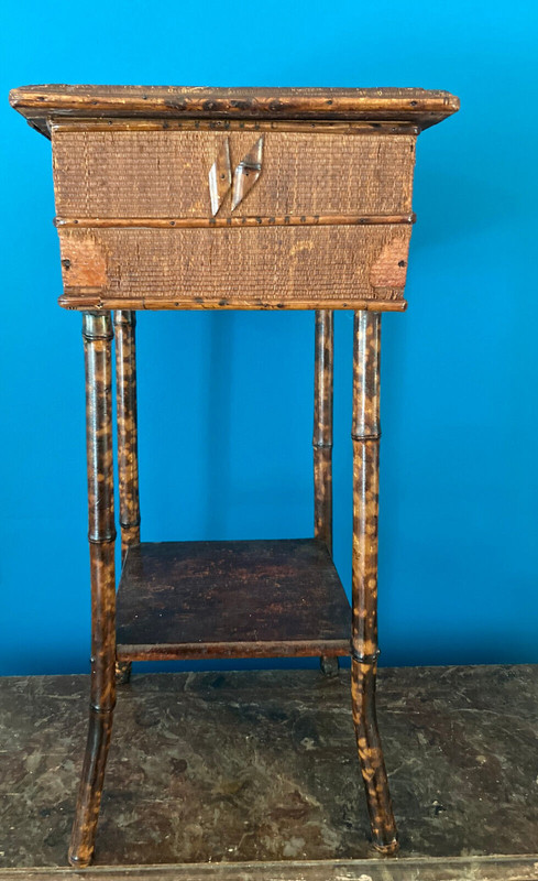 Vintage Bamboo Wicker Rattan Stand End Table Sewing Box