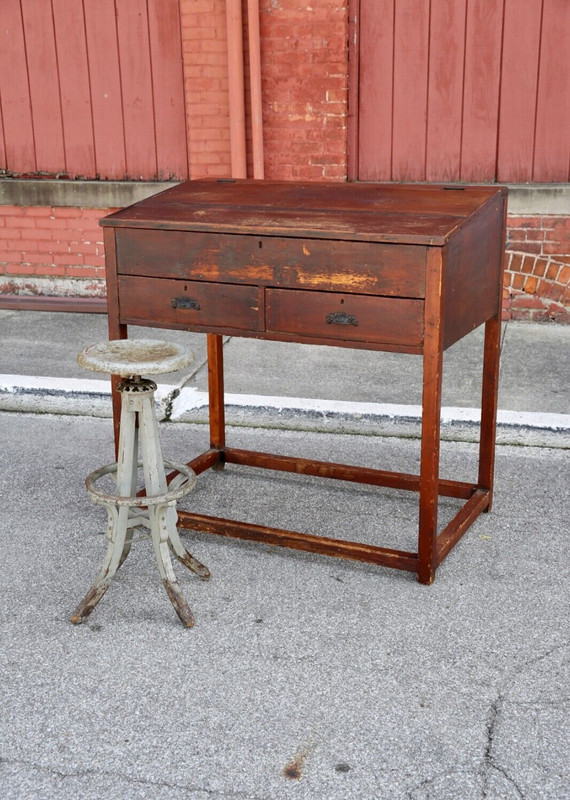Vintage Antique Drafting Table Architect Desk apothecary wood drawer art studio gallery