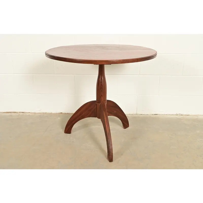 Early American Bench Made Sculpted Solid Walnut Pedestal Tea Table or Side Table gallery
