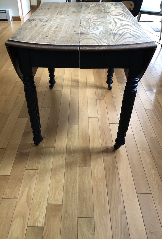Antique Drop Leaf Wood Table Spiral Legs Casters Handsome Grain Rustic Farmhouse gallery