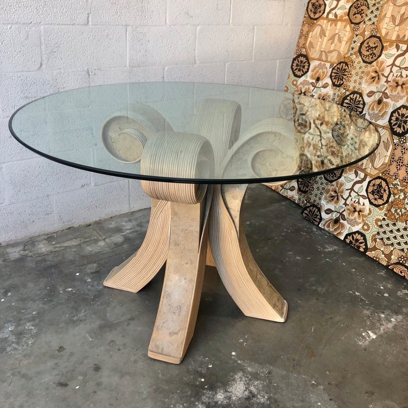Vintage Coastal Twisted Pretzel Rattan Dining Table in the Betty Cobonpue Style. gallery
