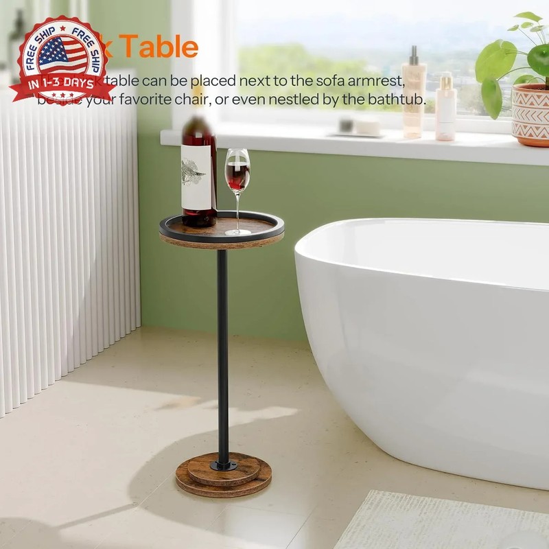 Rustic Brown Round Accent Table 11.8in Wide Heavy-Duty Particleboard for Living gallery