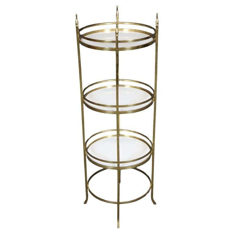 Fine Quality French Brass and Milk Glass Portable Dessert Tray Table or Etagere