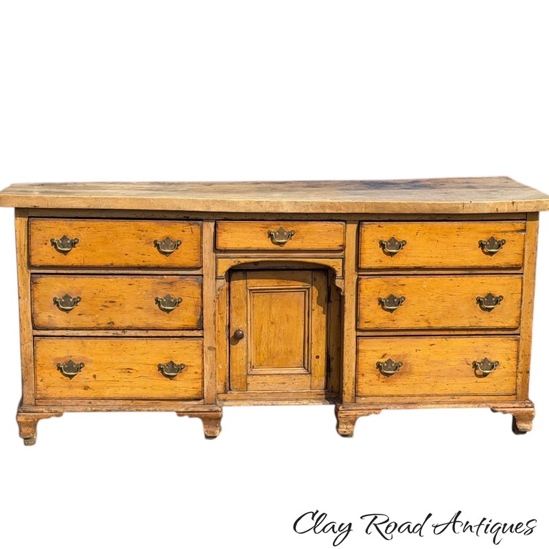 Antique Georgian Butcher block kitchen table work 7 drawers 1800s farm house 6FT