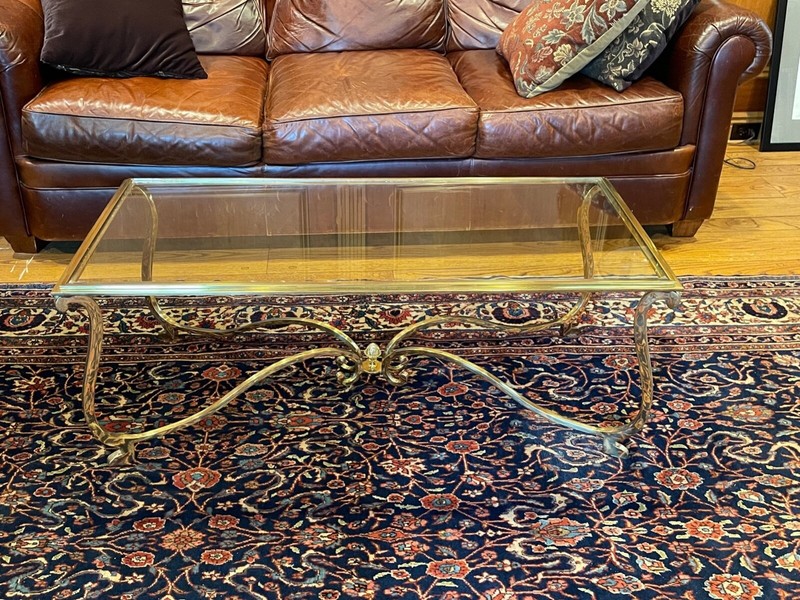 Mid Century Hollywood Regency Brass And Glass Top Coffee Table