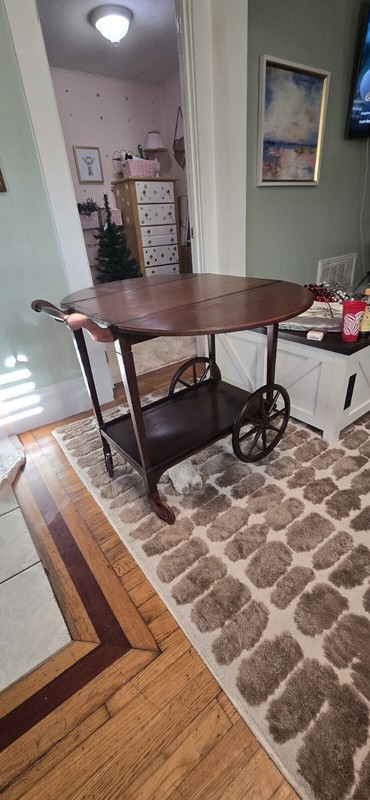VINTAGE ANTIQUE WOODEN WAGON DROP LEAF TEA BAR SERVING CART gallery