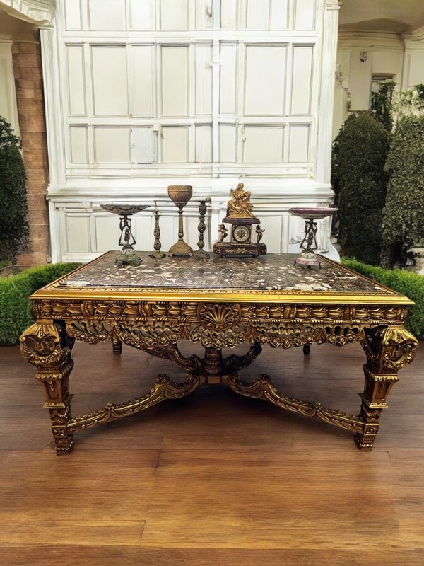 Marble Top Gold Gilt Monumental Foyer / Centre Table