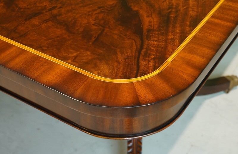 Large 3 Ped 12' Flamed Mahogany Duncan Phyfe Dining Table Seats 10-14 gallery