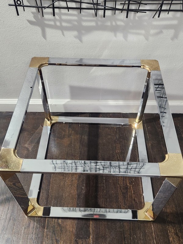 Vintage Chrome Brass Maison Jansen Style Hollywood Regency Square End Table gallery