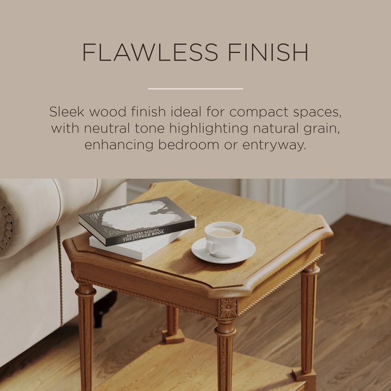 Maven Lane Pullman Traditional Square Wooden Side Table, Antiqued Natural Finish gallery