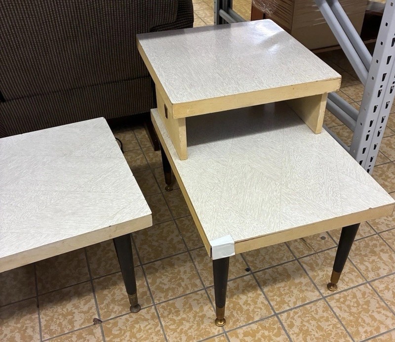Vintage Atomic MCM Retro Formica Coffee Table & 2 Tier Step End Table
