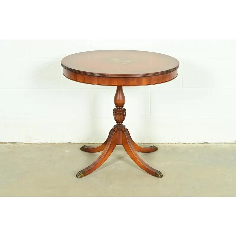 Imperial Furniture Georgian Mahogany Floral Painted Side Table, Circa 1940s