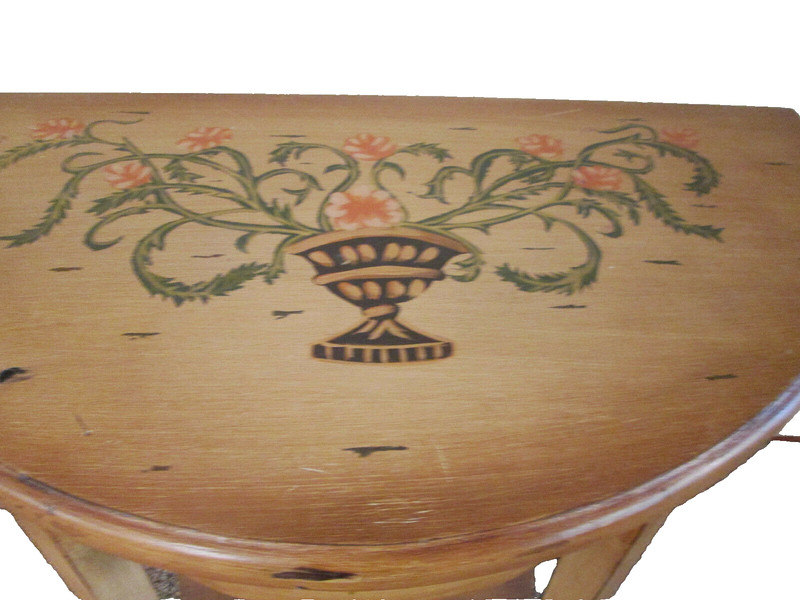 49361 DECORATOR Custom Made HAND PAINTED WOOD HALF ROUND CONSOLE TABLE gallery
