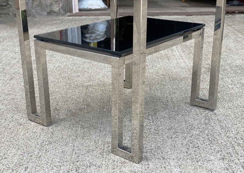 Post-Modern Sculpted Chrome & Black Glass Tiered Side Table gallery