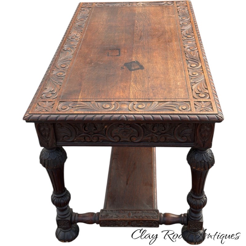 Antique victorian Black Forest heavily carved center table Oak library horner gallery