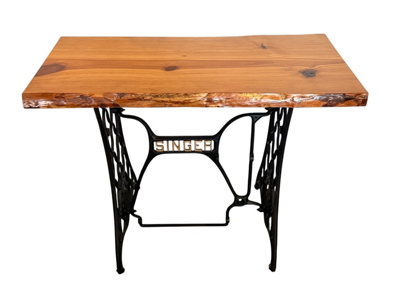 Live Edge Pine Table Top w/ Antique Singer Sewing Machine Base / Pickup/Shipping gallery