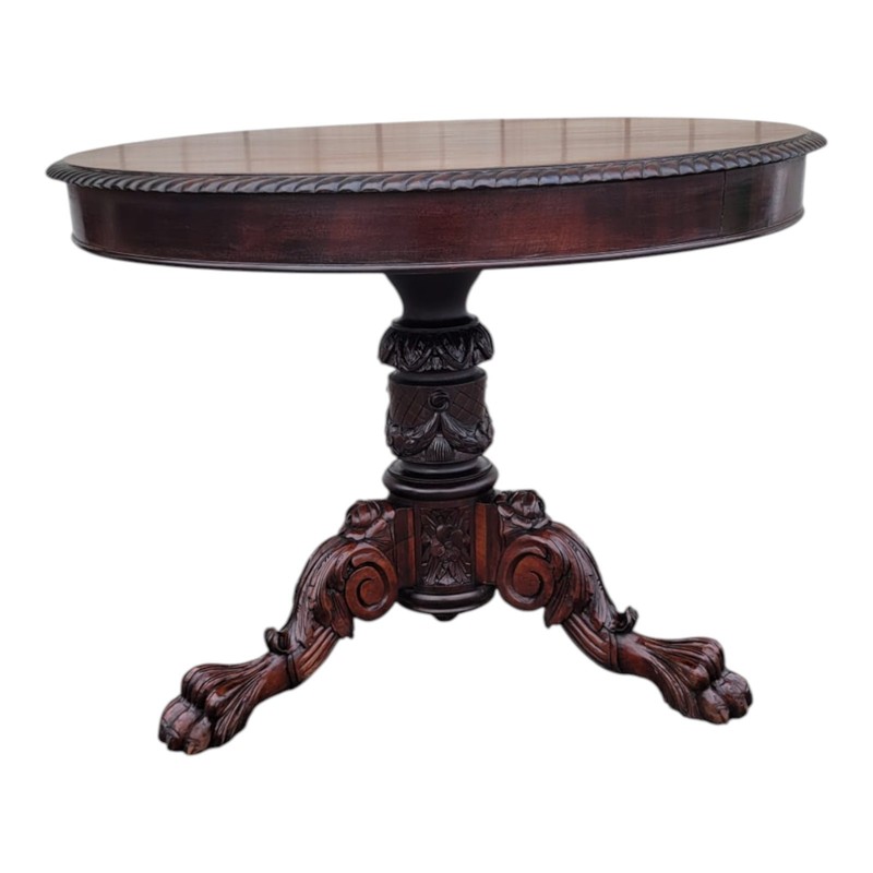19th C American Federal Mahogany Center Table Heavily Carved Refurbished gallery