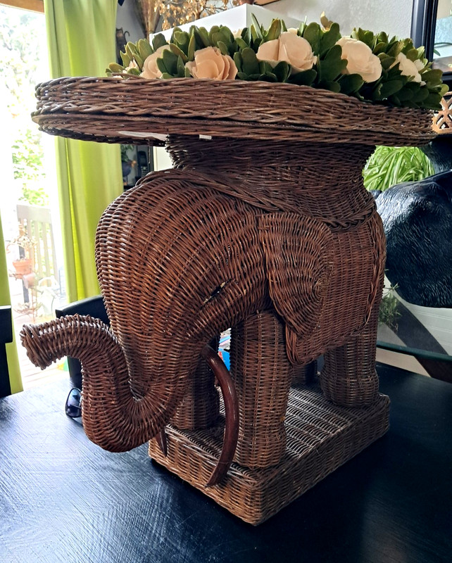 MCM BOHO Wicker Rattan Elephant Table Brown Indoor Outdoor Plant Stand 22 inch H gallery