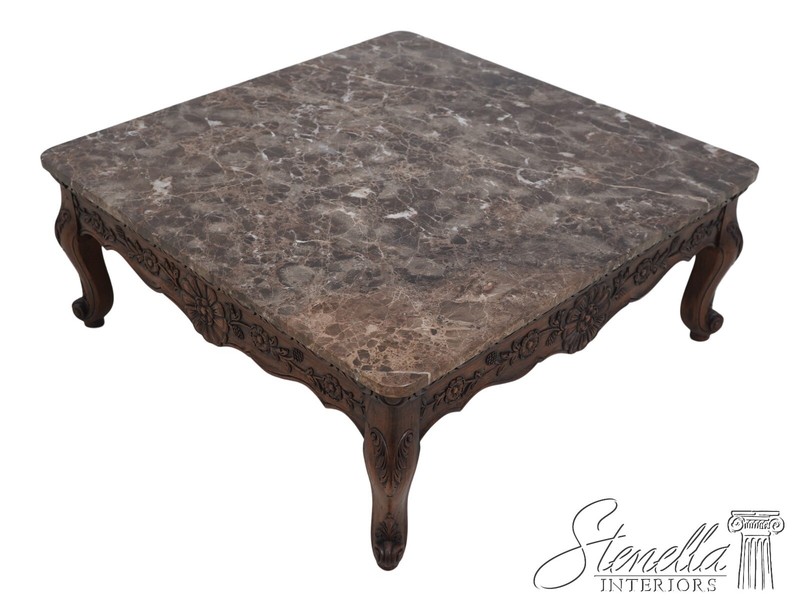64046EC: Marble Top French Louis XV Style Carved Coffee Table
