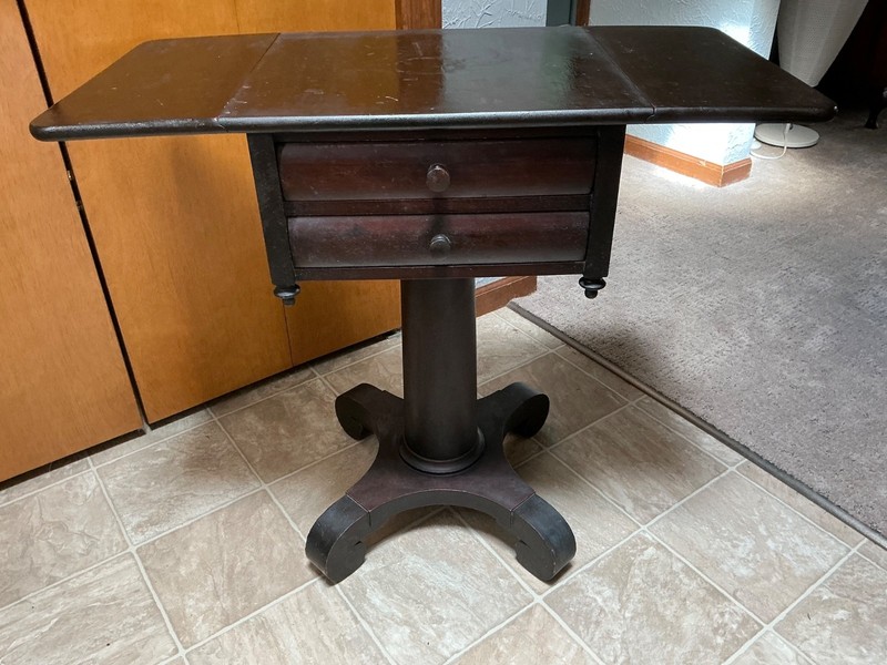 Antique Empire Mahogany Drop Leaf Parlor Work Table Sewing Stand Chest gallery