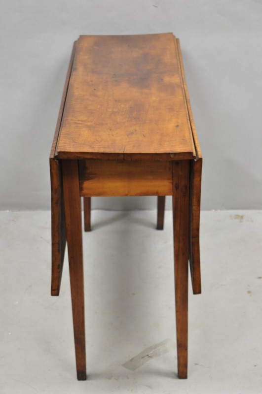 Antique American Federal Tiger Maple Narrow Drop Leaf Breakfast Dining Table gallery