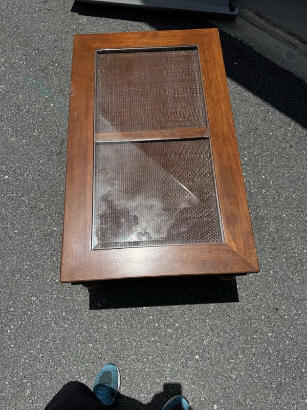 Antique Rectangular Coffee Table Glass Top Wood Brown With 2 Drawers 48x18x20" gallery
