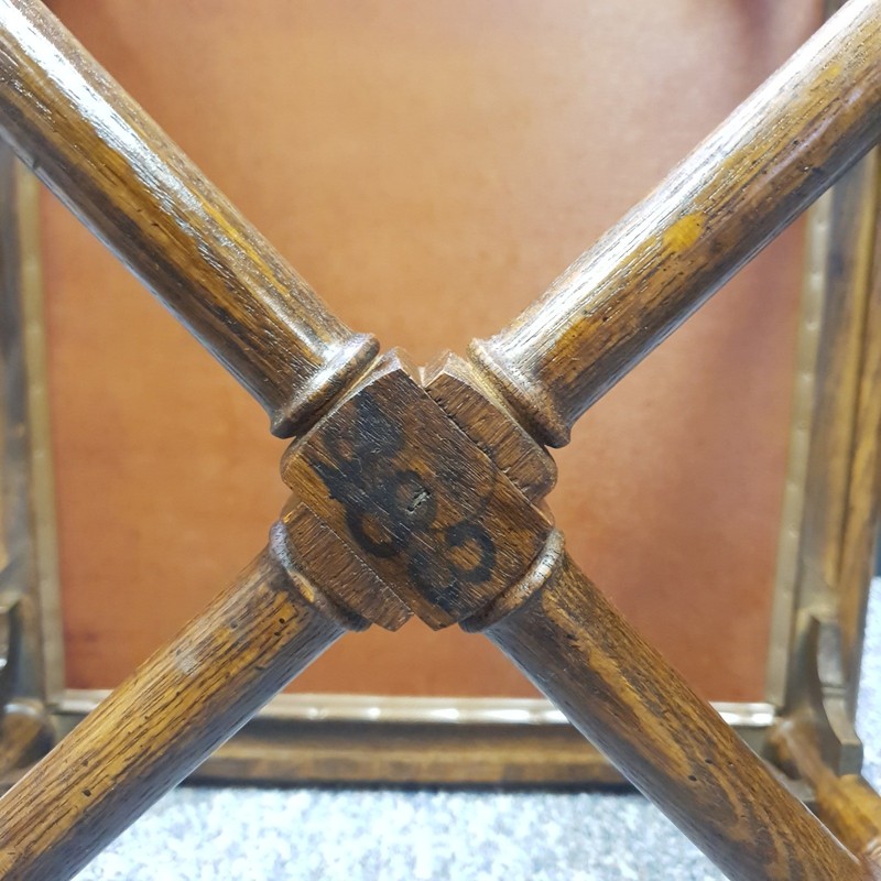 60s Oak Faux Bamboo Side Table Chinoiserie Regency Tortoiseshell Copper 17"T gallery