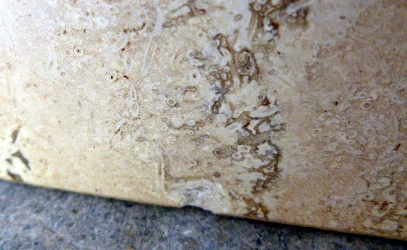 IMPOSING 1970'S ARCHITECTURAL TRAVERTINE MARBLE CONSOLE WITH GLASS TOP gallery