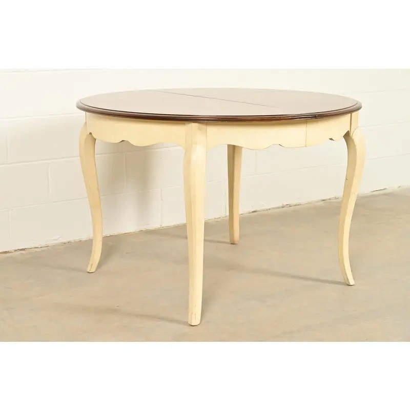 Drexel French Provincial Louis XV Walnut and Cream Lacquered Dining Table, 1962 gallery