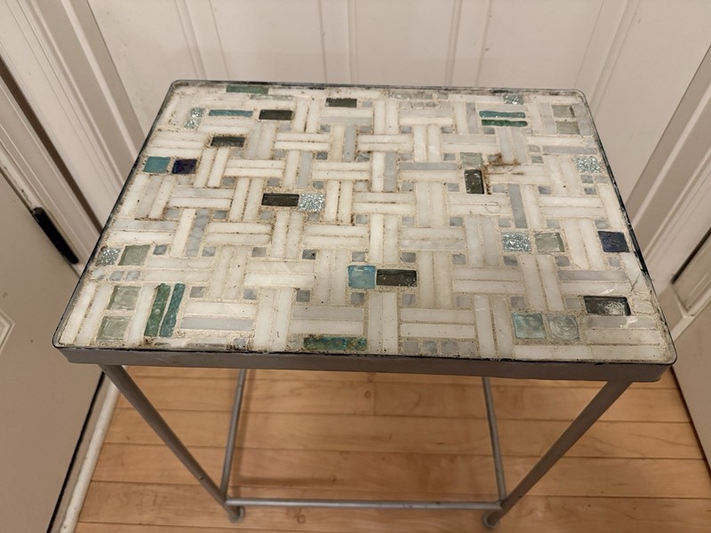Vintage MCM Style Mosaic GLASS TILE TABLE Wrought Iron Mid Century Modern gallery