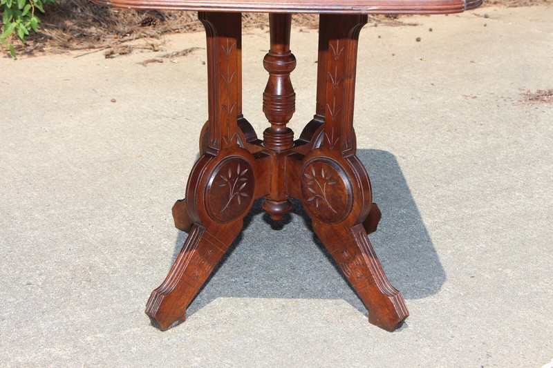 Large Walnut Victorian Eastlake Aesthetic Brown Marble Top Table ~ Ca.1880 gallery