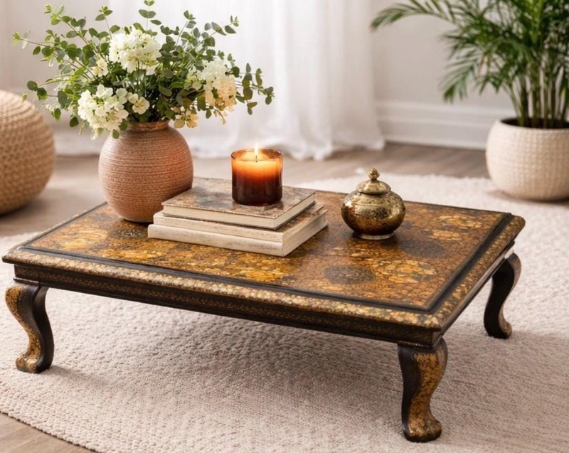 Chinoiserie Opium Low Table Hand Painted Lacquer Floral Asian VTG Floor Gold gallery