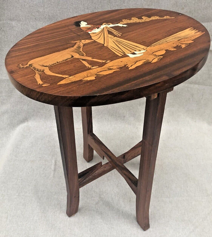 Vintage indian pedestal table Mid-1900’s wood marquetry plant table