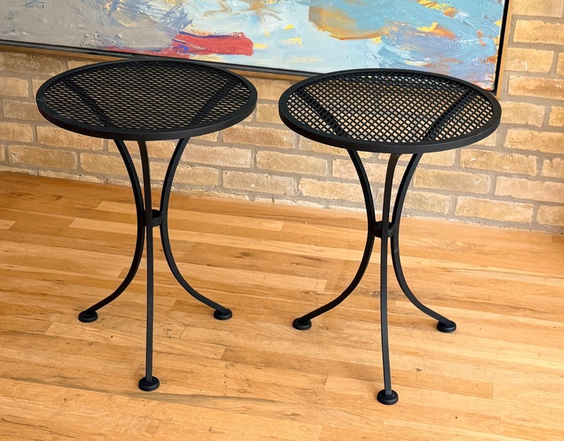 2 Salterini Tempestini Wrought Iron Outdoor Patio Tripod Side End Table Vtg Mcm gallery