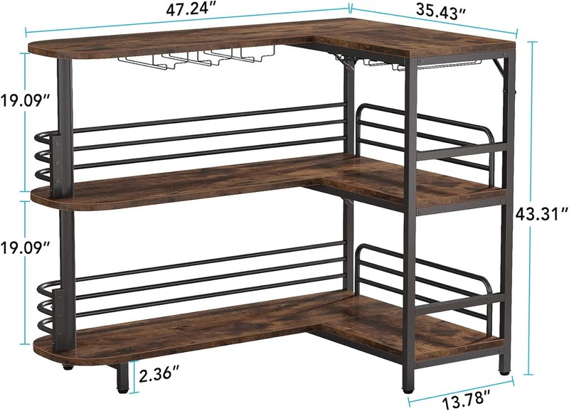 L Shape Bar Cabinet Liquor Table Wine Glass Storage gallery