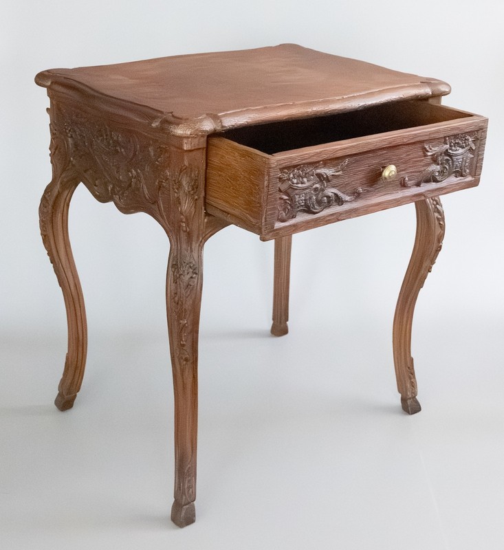 Antique 19th Century French Carved Oak Side End Table With Drawer 20"H gallery