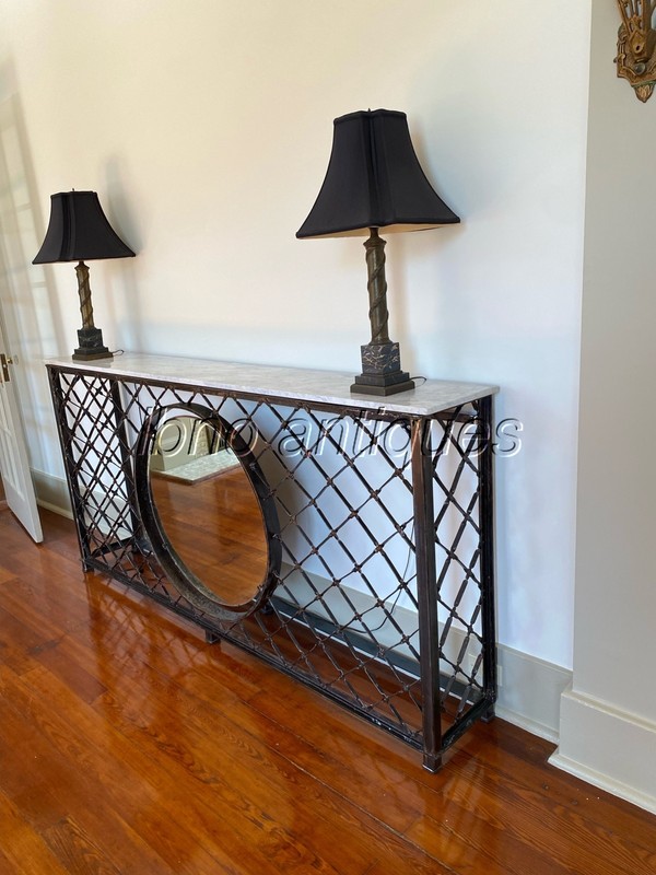 STUNNING CUSTOM MADE ONE OF A KIND WROUGHT IRON / MARBLE / MIRROR CONSOLE TABLE gallery