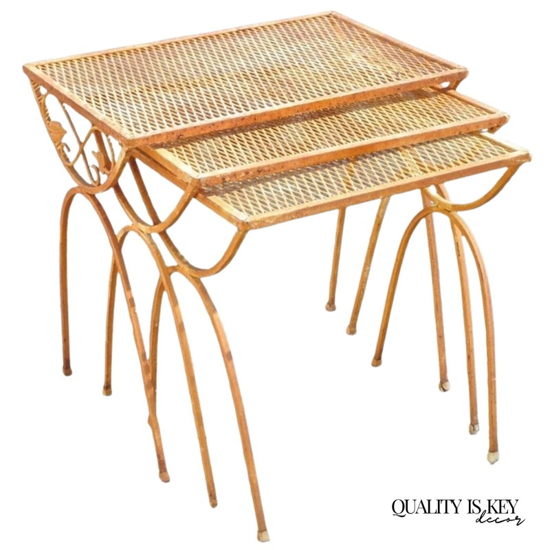 Vintage Salterini Mid Century Modern Wrought Iron Nesting Side Tables – Set of 3