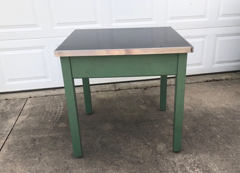 Vintage Industrial Lab Table Weldwood Epoxy Top Original Green Paint gallery